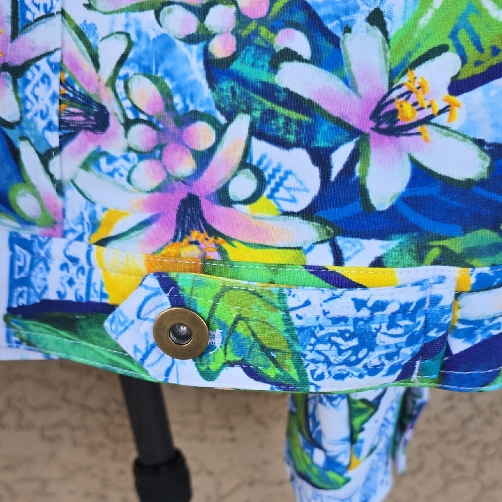 Ali Miles Lemon Floral Print Women's Shirt Jacket Size Large Yellow Blue White - Picture 13 of 16